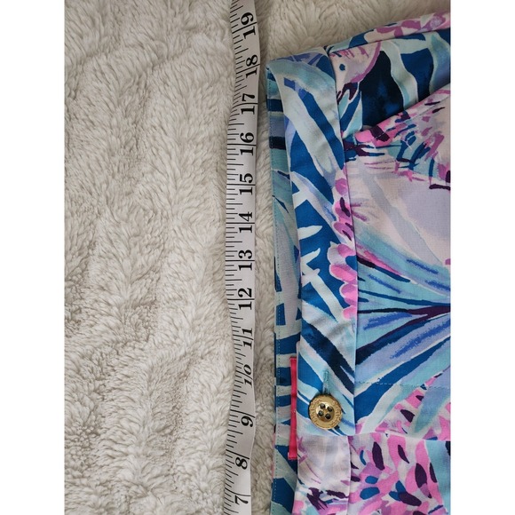 Lilly Pulitzer Buttercup Scallop Hem Shorts 12 Blue Pink Floral Palm Paradise - Picture 8 of 10